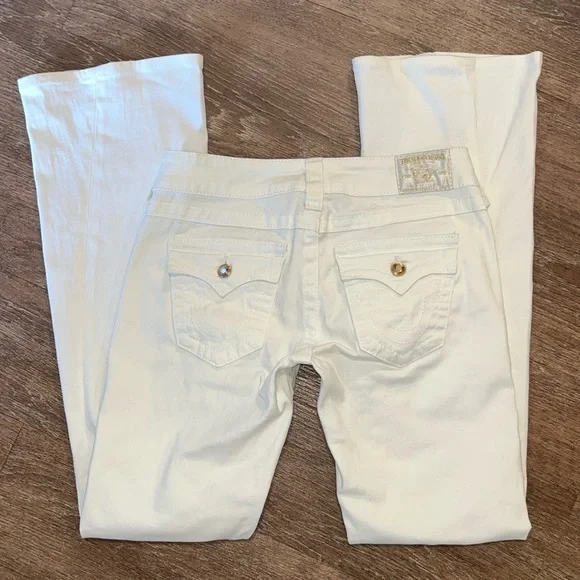 True Religion Disco Joey Gold Crystal Flare Leg Jeans in Ivory/White